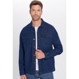 Tudors Unisex Relax Fit Rahat Kesim Denim Kot Kapaklı Çift Cepli Lacivert Overshirt Ceket Tarzı Gömlek - 2XL