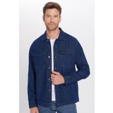 Tudors Unisex Relax Fit Rahat Kesim Denim Kot Kapaklı Çift Cepli Lacivert Overshirt Ceket Tarzı Gömlek