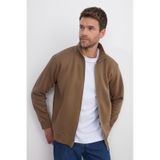 Tudors Unisex Relax Fit Rahat Kesim Pamuklu 3 İplik İçi Polarlı Fermuarlı Kahverengi Cepli Sweatshirt Hırka-41677 Kahverengi