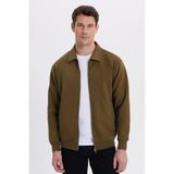 Tudors Unisex Relax Fit Rahat Kesim Pamuklu İç Polarlı Fermuarlı Yeşil Polo Yaka Cepli Sweatshirt Hırka