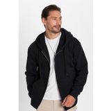 Tudors Unisex Relax Fit Rahat Kesim Pamuklu İçi Polarlı Çift Cepli Fermuarlı Siyah Kapüşonlu Sweatshirt