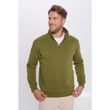 Tudors Unisex Relax Fit Rahat Kesim Pamuklu Içi Polarlı Yarım Fermuarlı Haki Dik Yaka Sweatshirt