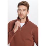 Tudors Unisex Relax Fit Rahat Kesim Pamuklu İçi Polarlı Yarım Fermuarlı Kahverengi Dik Yaka Sweatshirt-31446 Kahverengi