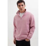 Tudors Unisex Relax Fit Rahat Kesim Pamuklu Içi Polarlı Yarım Fermuarlı Lila Dik Yaka Sweatshirt - 2XL