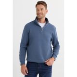 Tudors Unisex Relax Fit Rahat Kesim Pamuklu İçi Polarlı Yarım Fermuarlı Mavi Dik Yaka Sweatshirt-35174 Mavi