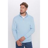 Tudors Unisex Relax Fit Rahat Kesim Pamuklu Içi Polarlı Yarım Fermuarlı Mavi Dik Yaka Sweatshirt