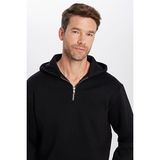 Tudors Unisex Relax Fit Rahat Kesim Pamuklu İçi Polarlı Yarım Fermuarlı Siyah Kapüşonlu Sweatshirt