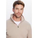 Tudors Unisex Relax Fit Rahat Kesim Pamuklu Içi Polarlı Yarım Fermuarlı Taş Renk Dik Yaka Sweatshirt - XL