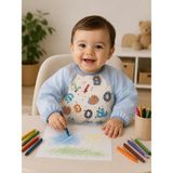 Tuem Baby Sıvı Geçirmez Leke Tutmaz Harf Baskılı Mama ve Aktivite Önlük - Mavi - 6+ Ay