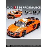 Tuengi Store Turuncu Büyük Boy Sesli LED Farlı Kapılar Açılır Çek Bırak Full Metal Ince Detay Audi R8 V10 - Çok Renkli
