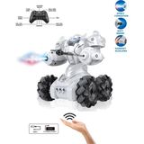 Tuengi Store Uzaktan Kumandalı El Sensörlü Şarjlı Full Fonksiyon Işıklı Roket ve Duman Atan Akrobat Robot Araba - Beyaz