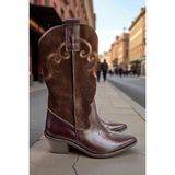 Tufan Shoes Kahve Hakiki Deri Western Çizme 5 cm Topuk Kadın Desenli Şık Tasarım