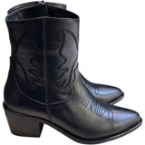 Tufan Shoes Siyah Hakiki Deri Işleme Detaylı Western Bot