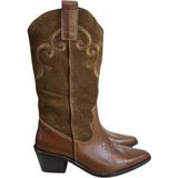 Tufan Shoes Taba Hakiki Deri ve Süet Işleme Detaylı Western Çizme