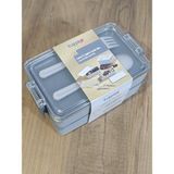 Tuffex Luno Kaliteli 600ML Lunch Box Yeni Koleksiyon 2 Katlı Yemek Kutusu Çatal Kaşık Dahil Sefer Tası - Gri