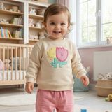 Tuffy Kız Bebek Sweatshirt – Krem Çiçek Nakışlı Pamuklu Çocuk Sweat - 12 - 18 Ay