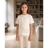 Tuffy Kız Çocuk Ekru Kelebek Detaylı Örme T-Shirt Rahat Kalıp - 14 - 15 Yaş