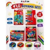 Tüftürük Fatih 4 Lü Boyama Seti 12 Li Sulu Boya Pastel Boya Keçeli Kalem Kuru Boya