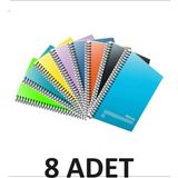 Tüftürük GIPTA Kaliteli Fresco Spiralli Pp Kapak A4 96 Yaprak Defter Seti - 4 Kareli, 4 Çizgili 8'li