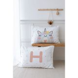 TUĞBA KUGU 2'Li Yastık Kılıfı (35X45) Somon Unicorn - Harf Serisi - H Harfi