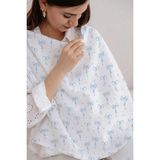 Tuğba Kuğu Müslin Emzirme Örtüsü - Pureline Series - Blue Dainty Bow - Standart - Ekru