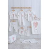 Tuğba Kuğu Organik 11'li Hastane Çıkışı - Pure Baby - Pembe Romantik Kalp - 0 - 3 Ay - 01.Ekru