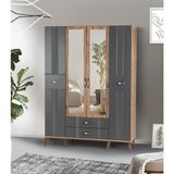Tuğçe Membran 4 Kapılı Gardrop Elbise Dolabı 145 x 47 x 200 cm - Gri