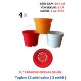 Tuğel Flowers 12 Adet 3 Renkli Plastik Saksı (10.5 Cm.lik) Alt Tabaksız