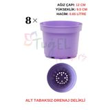 Tuğel Flowers 8 Adet (LİLA)Plastik Saksı 12 Cm.lik (ALT TABAKSIZ)