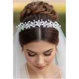 Tugiba Çiçekli İncili Gelin Aksesuarı, Nikah, Nişan Saç Aksesuarı, Tokası ve Gelin Tacı (Özel Günler)