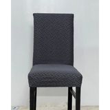 Tuğla Desen Likrali Jakarlı Kümaş Sandalye Örtüsü, Lastikli, Esnekli Sandalye Kılıfı 6 Adet - 45 x 55 cm - Antrasit