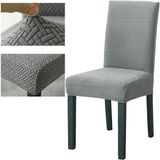 Tuğla Desen Likrali Jakarlı Kümaş Sandalye Örtüsü, Lastikli, Esnekli Sandalye Kılıfı 6 Adet - 45 x 55 cm - Gri