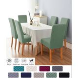 Tuğla Desen Likrali Jakarlı Kümaş Sandalye Örtüsü, Lastikli, Esnekli Sandalye Kılıfı 6 Adet - 45 x 55 cm - Mint Yeşili