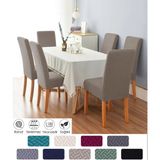 Tuğla Desen Likrali Jakarlı Kümaş Sandalye Örtüsü, Lastikli, Esnekli Sandalye Kılıfı 6 Adet - 45 x 55 cm - Vizon