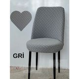 Tuğla Desen Oval Sandalye Kılıfı Likralı Esnek Yıkanabilir Lastikli Sandalye Örtüsü (6 Adet ) - 45 x 55 cm - Gri