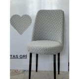 Tuğla Desen Oval Sandalye Kılıfı, Sandalye Örtüsü 6 Adet Taş.gri Taş Gri