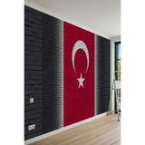 Tuğla Duvar Fonu Üzerinde Türk Bayrağı Motifli Tek Parça Tekstil Duvar Kağıdı, 400 x 240