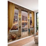 Tuğla Duvarlı İstanbul Boğazı Manzaralı 3D Teras Tekstil Duvar Kağıdı, 600 x 260