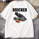 Tuğla Komik Kedi Dışarı Çıkmış T-Shirt Kedi Meme Taptal Kediler Tshirt Yaz Erkek Kısa 2930 - Beyaz