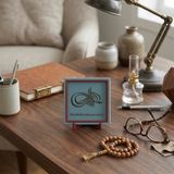 Tuğra Besmele Modern Dekoratif Obje, Ev & Ofis İçin 10x10 cm Minyatür Tasarım, Manevi Değerli Hediye (Gök Mavi)