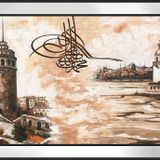 Tuğra Eski Galata ve Kız Kuleleri Motifli Kanvas Tablo DBSANAT1379413