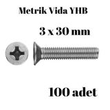 Tuğra Hırdavat Metrik Vida Civata Yhb 3x30 mm 100'lü Paket Yıldız