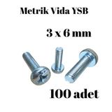 Tuğra Hırdavat Metrik Vida YSB 3X6 100 Adet Yıldız Silindir Başlı Vida