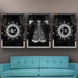 Tuğra - Kaftan - Üç Hilal-2 Temalı Aynalı Çerçeveli 3 lü Kanvas Tablo Seti 150x70 cm SETS0023
