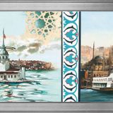 Tuğra Kız Kulesi ve İstanbul Boğaz Vapuru Motifli Kanvas Tablo DBSANAT14372