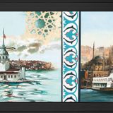 Tuğra Kız Kulesi ve İstanbul Boğaz Vapuru Motifli Kanvas Tablo DBSANAT1437413