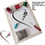 Tuğra Tablo Filografi Set Kalp'li Çiçek Çalışma Seti & Kumaş Kaplı Tahta