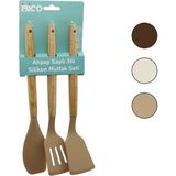 Tuğraçelik Ibico İ22-010 Renkli Silikon Mutfak Seti - Ahşap & Bambu Saplı (Klasik, Yan, Delikli Spatula) 30CM- 12'li Paket