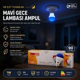 Tuğraçelik Nisaluce EAMP-075 1W E27 Mavi Yuvarlak Gece Lambası LED Ampul- 10'li Paket