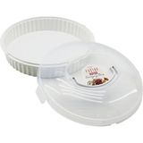 Tuğraçelik Qlux L-00653-3 Yuvarlak Pasta ve Börek Kabı Fanus - Beyaz, Şeffaf Kilitli Taşıma Kulplu Kapak- 6'li Paket